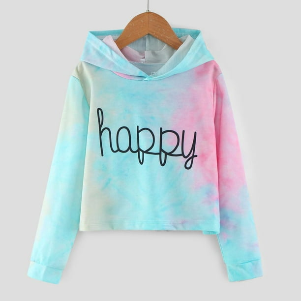 Kids Crop Tops Girls Hoodies Cute Tie Dye Long Sleeve Fashion Sweatshirts