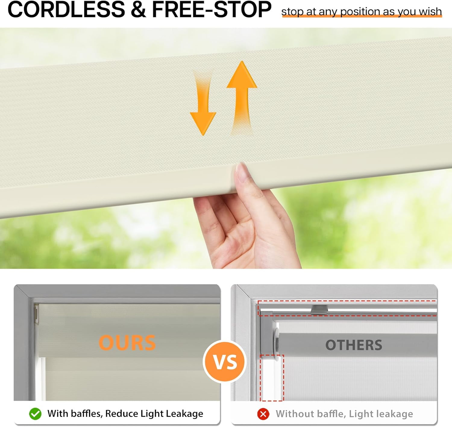 LazBlinds Cordless Zebra Blinds for Windows - Dual Layer Light Filtering & Blackout Roller Shades, Free-Stop Lift System, No Drill Easy Install, Day & Night Privacy with Valance, 26"W X 72"H, Cream