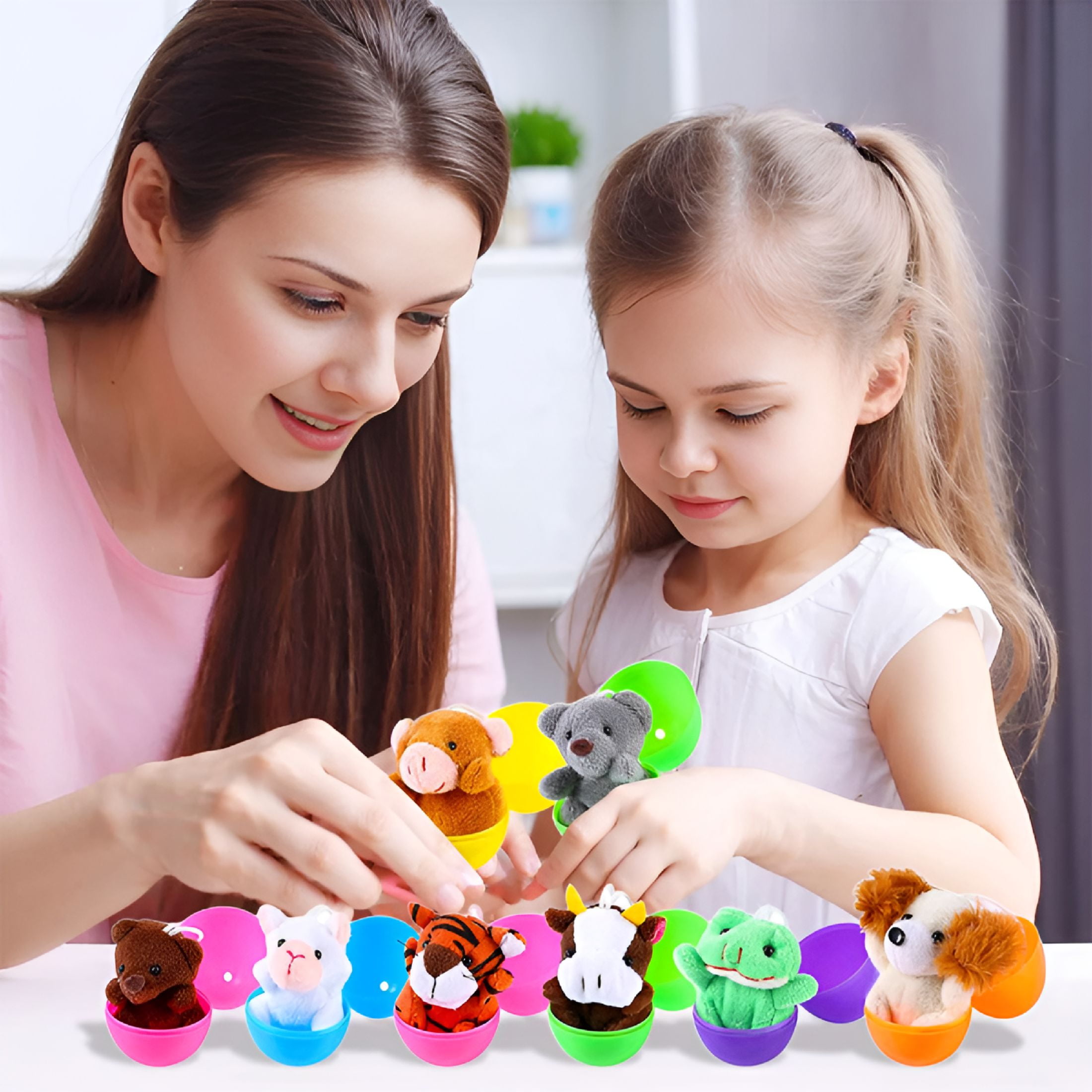 BESTSKY 2026 New 24 Pcs Prefilled Easter Eggs with Toys,Easter Eggs with Mini Stuffed Animals Plush Toys for Kids,Toddler,Party,Classroom,Easter Basket Filler Egg Hunt Filler Stuffer
