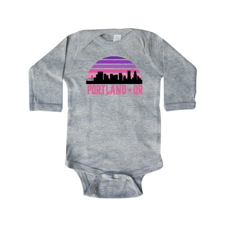 

Inktastic Portland Oregon Retro Sunset Skyline Gift Baby Girl Long Sleeve Bodysuit