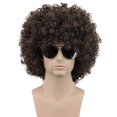 thumbnail image 1 of Peluca Karlery Afro de los años 70 y 80, corta, rizada, marrón oscuro, para hombre y mujer, 1 of 4