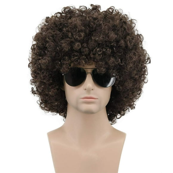 Peluca Karlery Afro de los años 70 y 80, corta, rizada, marrón oscuro, para hombre y mujer