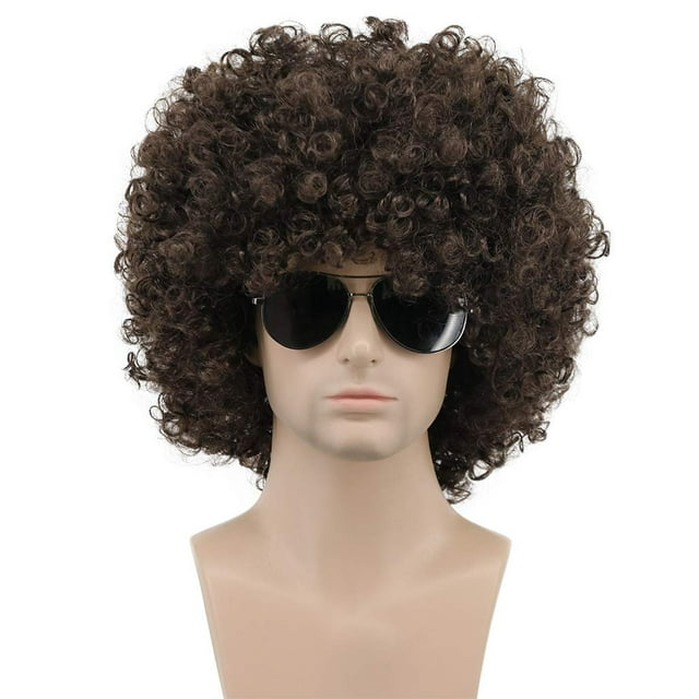 Peluca Karlery Afro de los años 70 y 80, corta, rizada, marrón oscuro, para hombre y mujer