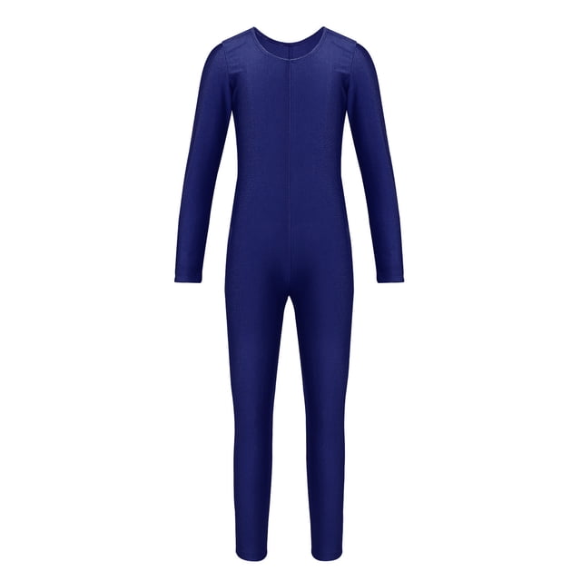 Sholeno Combinaison de Danse Ballet à Manches Longues pour Filles, Bleu Marine m