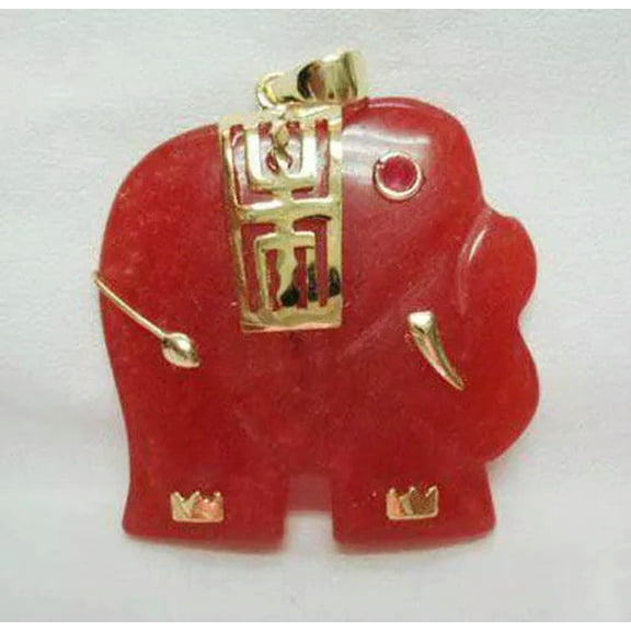 K-KED Charming! Red Jade Elephant Pendant Necklace 18'' AAA Grade