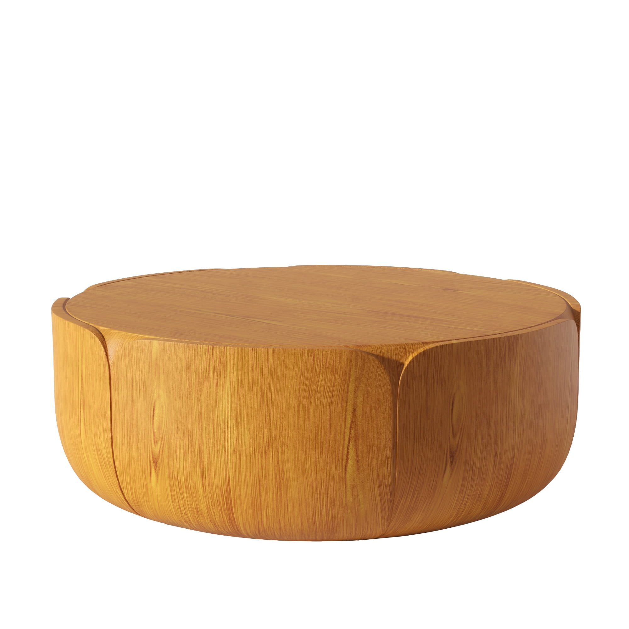 Round Outdoor Center Coffee Table, Drum Shaped Wood Grain Leisure Table for Patio Living Space, Natural