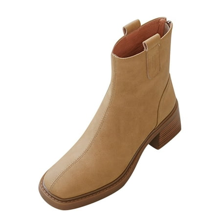 

Mackneog Autumn Women Ankle Boots Chunky Heel Middle Heel Square Toe Solid Color Back Zipper Gift on Clearance