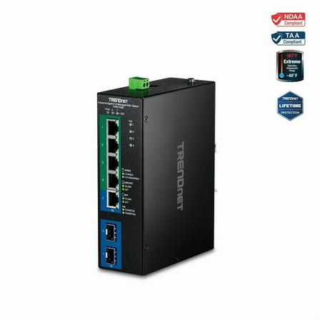 TRENDnet TI-PG743Bi, 7-Port Industrial Gigabit L2 Managed PoE  DINRail Switch 24 – 57V