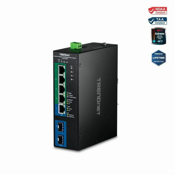 TRENDnet TI-PG743Bi, 7-Port Industrial Gigabit L2 Managed PoE  DINRail Switch 24 – 57V