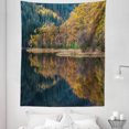 thumbnail image 1 of Scotland Tapestry, Colorful Autumn Outdoorsy Scenery Loch Chon Highlands Pond Reflection, Fabric Wall Hanging Decor for Bedroom Living Room Dorm, 5 Sizes, Dark Petrol Blue Amber, by Ambesonne, 1 of 1