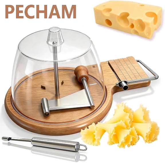 Pecham Cheese Curler Wheel with Lid, Stainless Steel Cheese Curler Flower Maker Wheel Slicer with Wooden Base, Sharp Blade for Cheese Rose Flowers & Chocolate Shaver