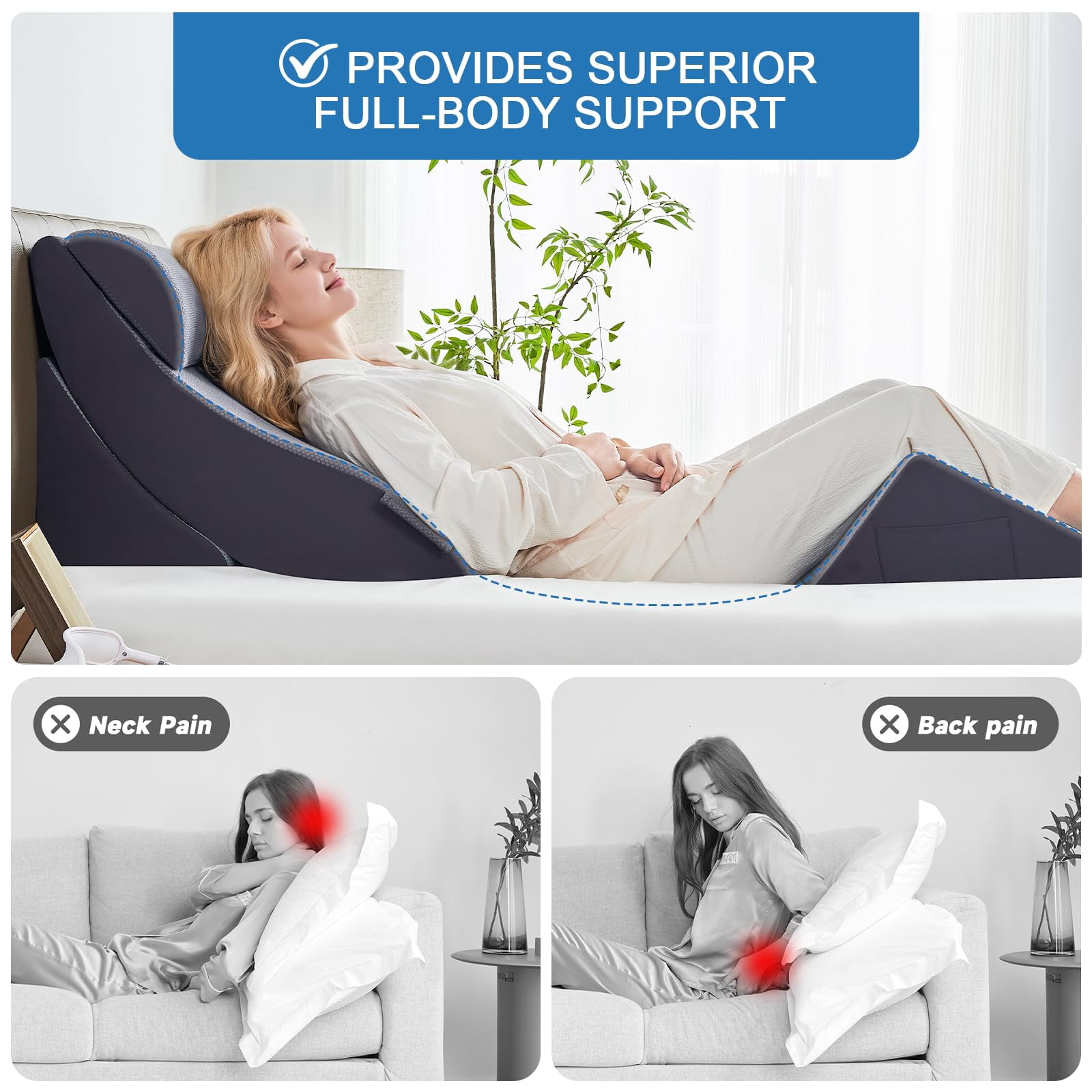 4pcs Bed Wedge Pillow Set For After  Pillows Sleeping Neck And Leg Adjustable Memory Foam Support Acid Reflux & Grey