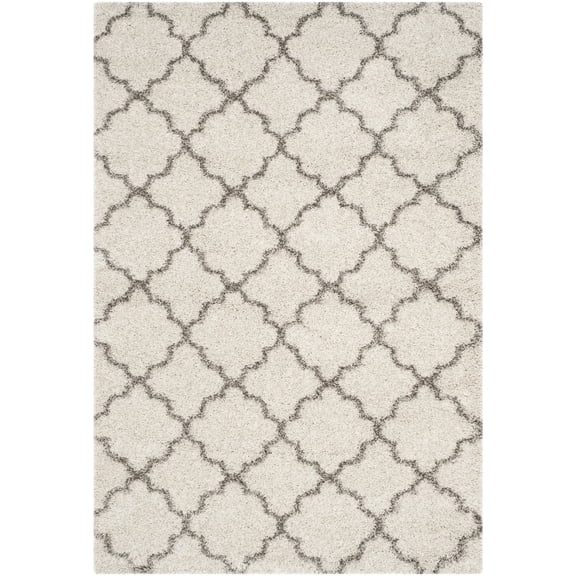 SAFAVIEH Hudson Jaye Plush Geometric Shag Area Rug, Ivory/Grey, 5' x 7'