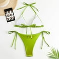 thumbnail image 4 of SWSMCLT Women's 2 Piece Bikini Set Sexy Swimsuit Halter Brazilian String Metallic Tie Up Bathing Suit Adjustable Swimwear Light Green Small, 4 of 4