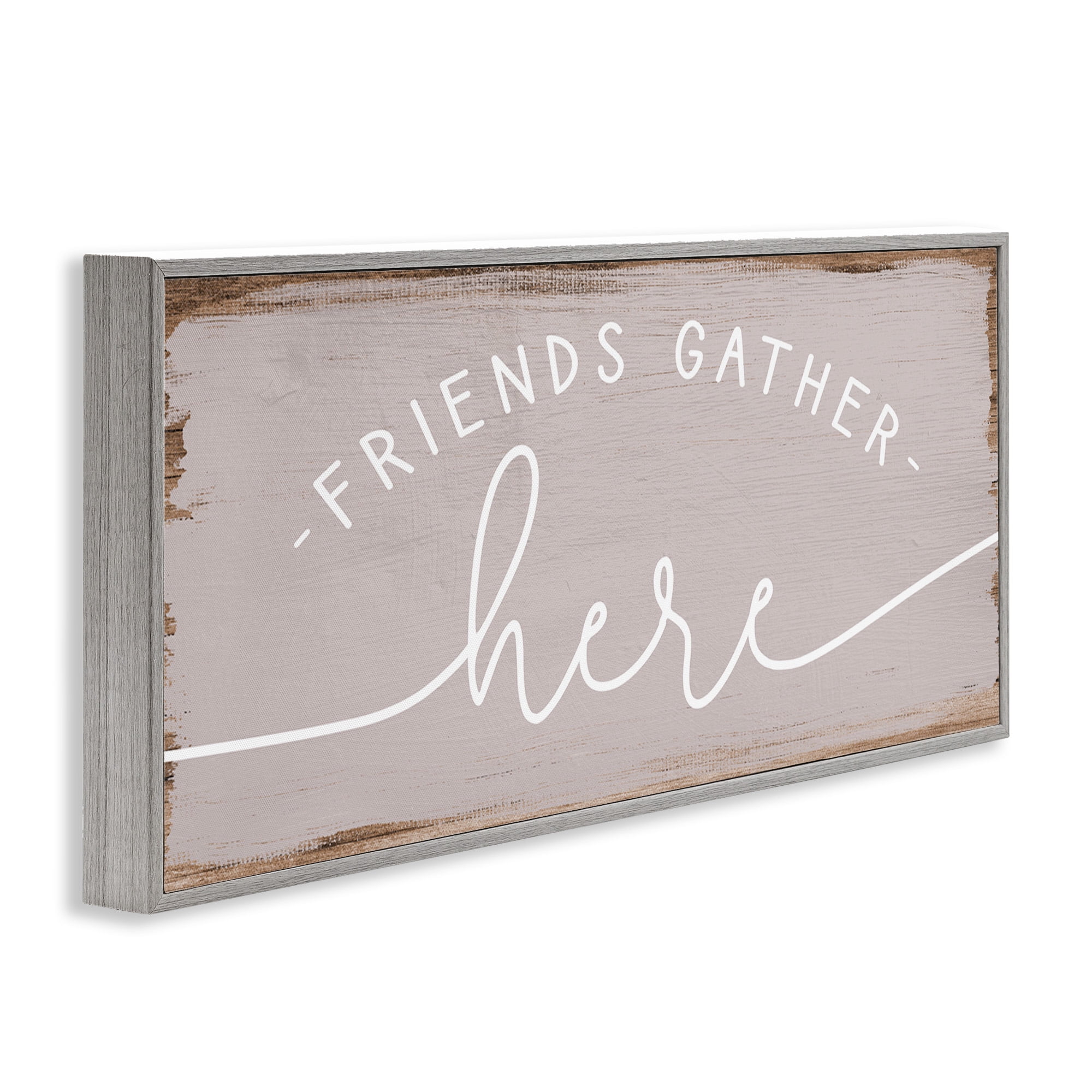Stupell Industries Friends Gather Here Charming Typography Painting Gray Framed Art Print Wall Art, 24 x 10