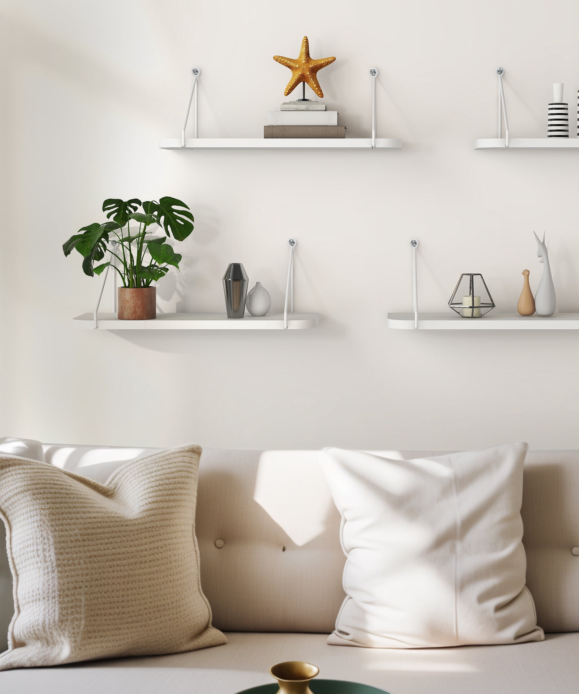 Sumgar Floating Shelves Bathroom 16in White Hanging Shelf Set of 2 for Room Wall or Over Toilet, Modern Storage Shelving Display Organizer for Bedroom