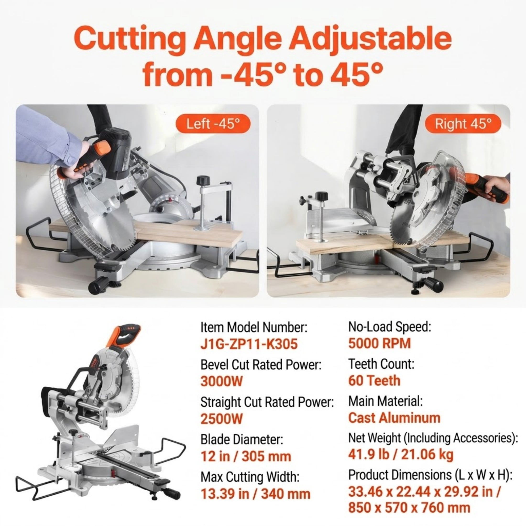 12-Inch Double Bevel Sliding Compound Miter Saw, 15 Amp Corded Miter Saw with LED Precision Alignment & 60T Blade for Wood and Laminates