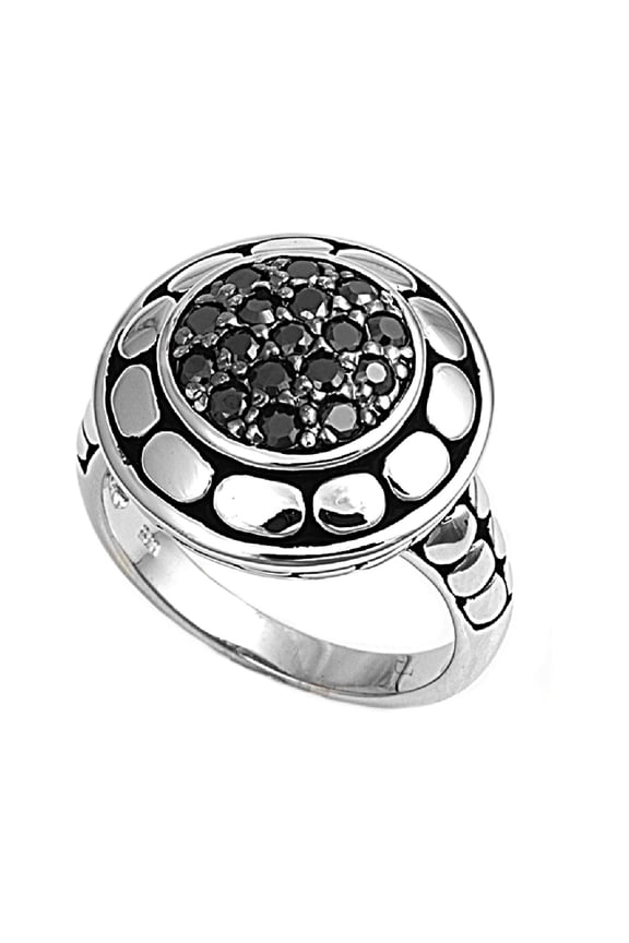 Spotted Edges Cluster Black Cubic Zirconia Ring Sterling Silver 925 Size 7