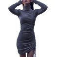 thumbnail image 3 of VISgogo - Vestido corto plisado con cordón de color sólido para mujer, informal, de manga larga VISgogo  moda, 3 of 6