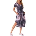 thumbnail image 4 of INSPIRAR CHIC Camisón de Mujer con Cuello en V, Manga Corta, Camisón Largo, Vestido de Lounge de Primavera Verano con Bolsillo, Talla XL, Tie Dye Negro Rosa, 4 of 6