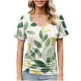 thumbnail image 2 of JTZGDY Women's Summer Tops Floral Pattern Printed Short Sleeve Dressy Chiffon Ruched Blouses Sexy V Neck Work Tunic Tops Casual Loose T-Shirts Green#03 XXL, 2 of 7