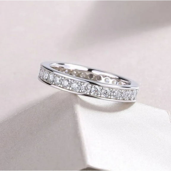 Bow Jewelry 0.91 Ct Round Cut Moissanite Rings for Gifts - Elegant 14K White Gold Plated Rings - Wedding Eternity Band for Women - A Gorgeous Anniversary Gift for Her - Perfect for Daily Wear