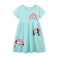 thumbnail image 3 of RUTAYY Children Girls Summer Dress Round Neck Sequined Rainbow Cute Embroidery Short Sleeved Princess Casual Sundress, Light Blue, 6-7 Years, 3 of 9