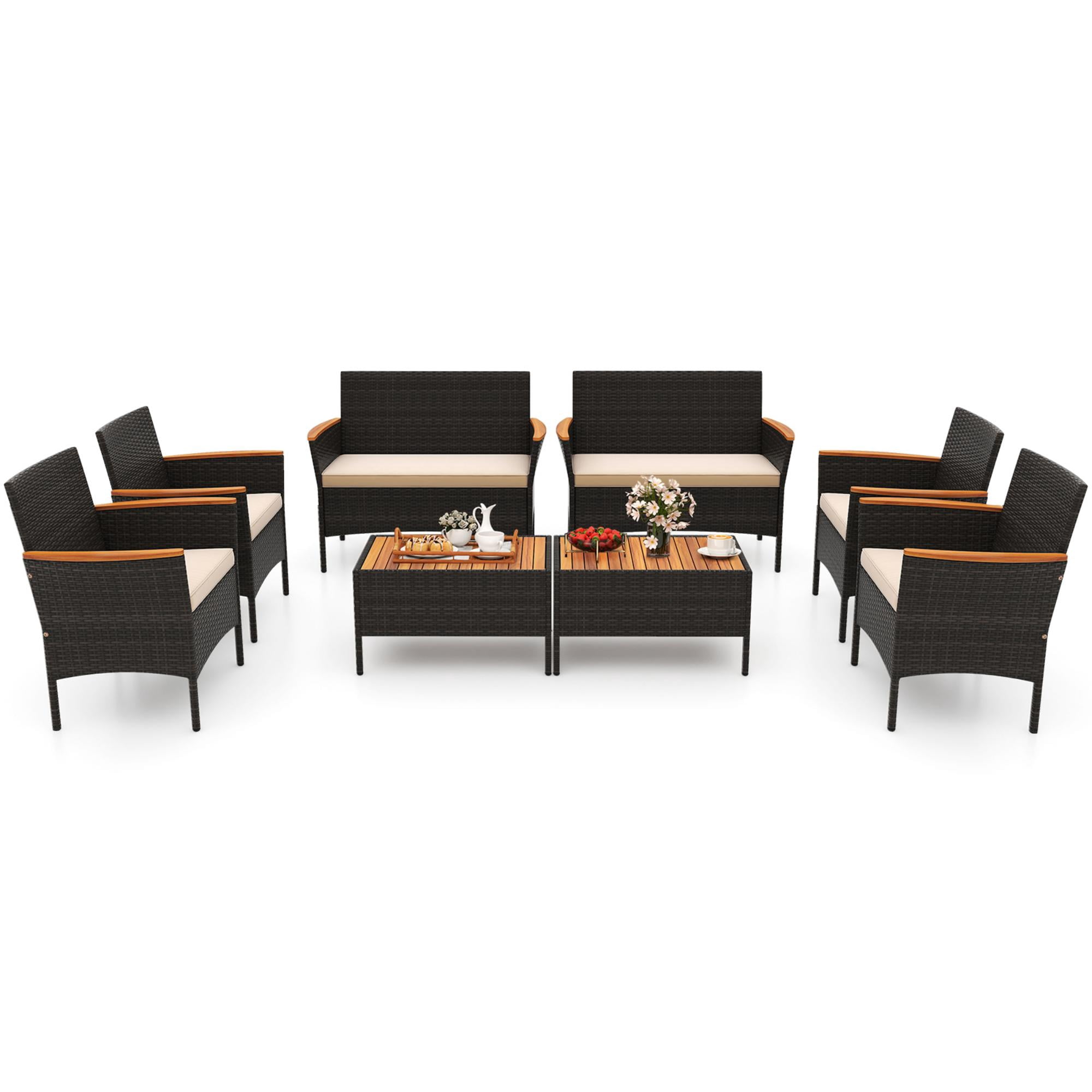 Gymax 8 Piece Outdoor Patio Rattan Furniture Set Rattan Conversation Set w/ Chairs & Loveseat