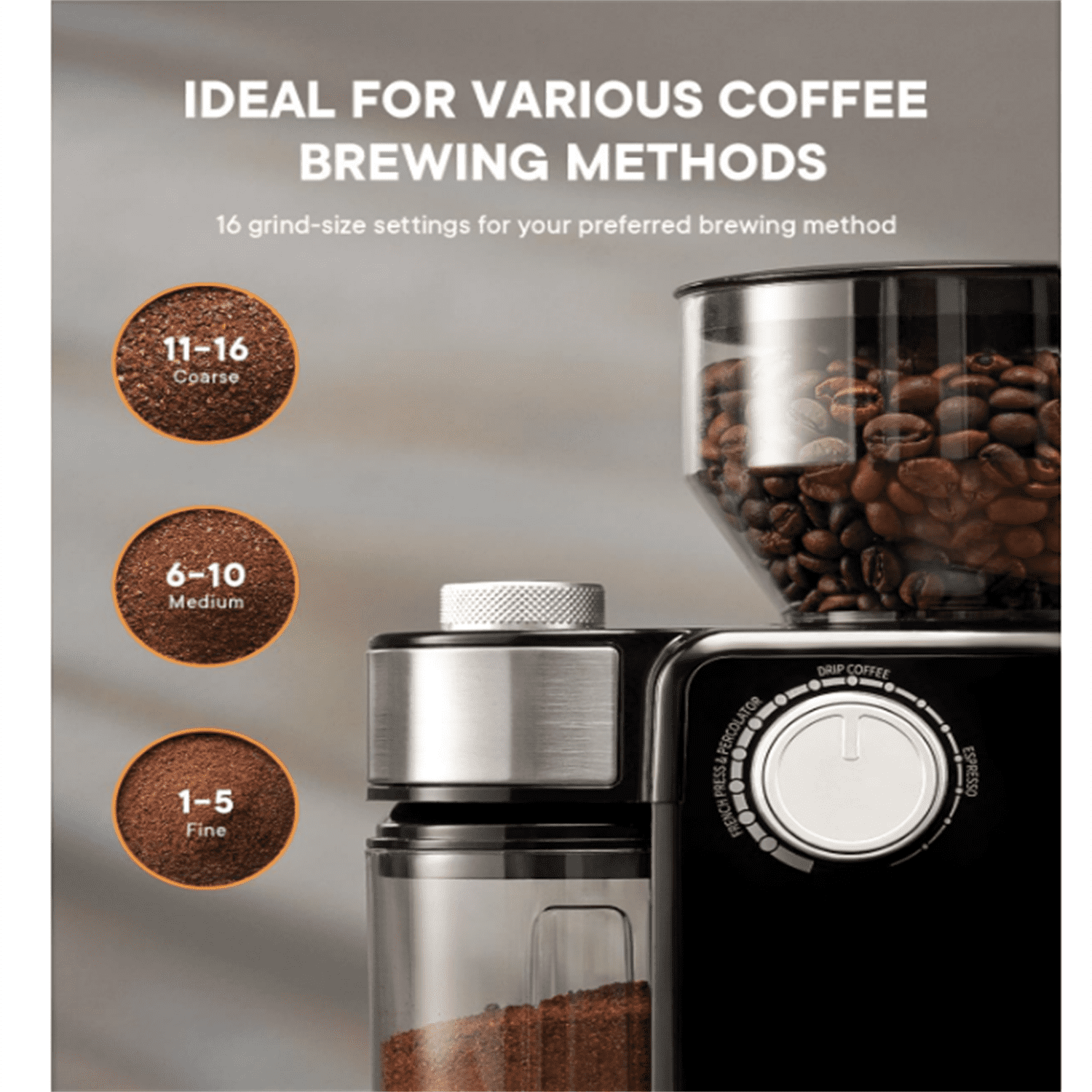 Electric Burr Coffee Grinder 2.0, Adjustable Burr Mill with 16 Precise Grind Setting for 2-14 Cup, Black