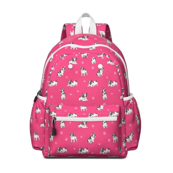 Boston Terrier on Red Background Backpack for School,Cute School Bag,Schoolbag with Adjustable Shoulder Straps & Padded Back,13.4"x11"x4.7"