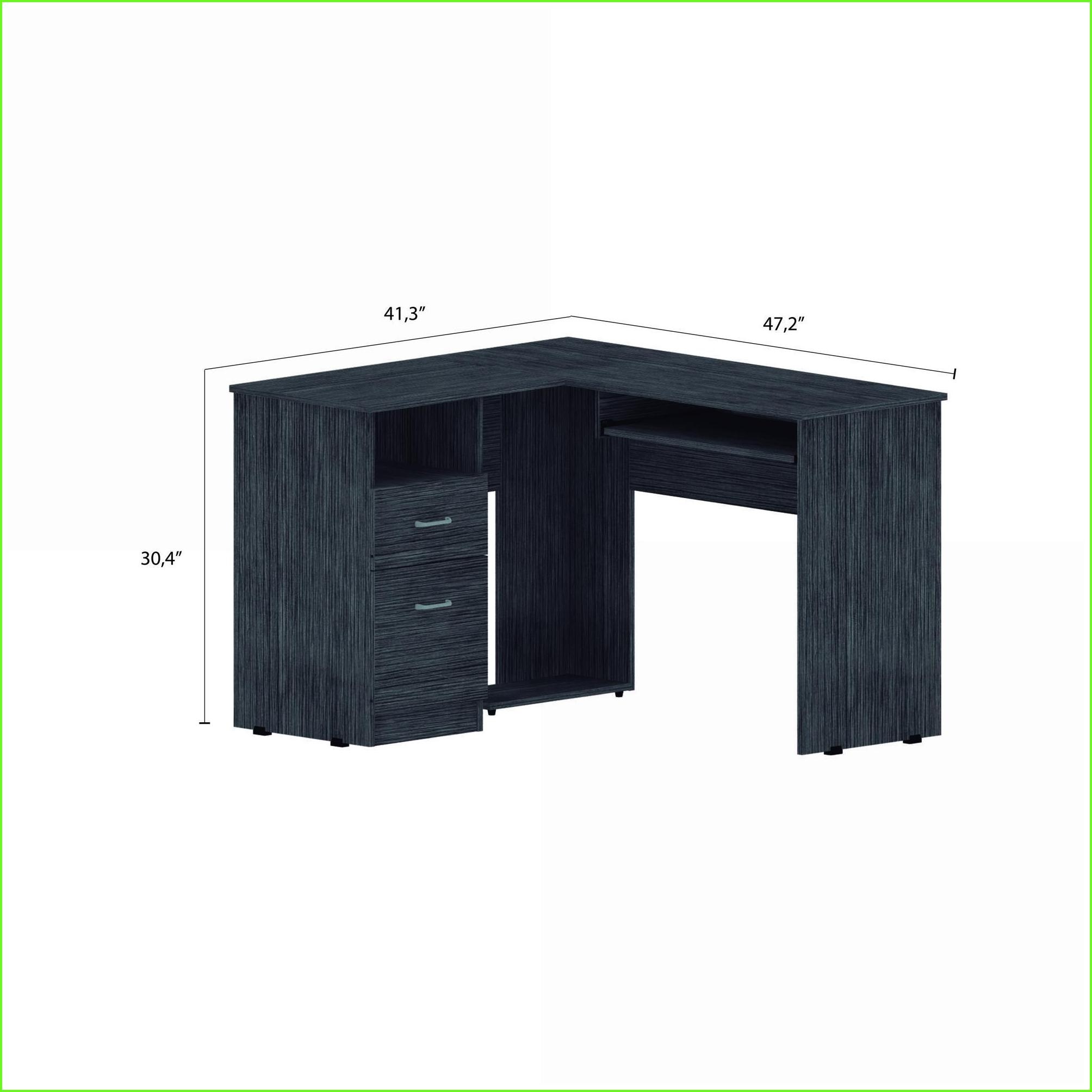 Desks L-Shaped with Keyboard Tray, Two Drawers, Open Shelf - Smokey Oak | Gray | Particle Board