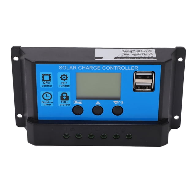 Controlador de panel solar PWM con pantalla LCD, controlador inteligente de carga y descarga para farolas LCD de 12 V, 24 V y 30 A.