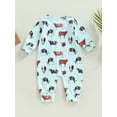 thumbnail image 4 of Cenuakty Infant Baby Girls Boys Romper Horse Floral Print Long Sleeve Crew Neck Oblique Zipper Jumpsuits Autumn Newborn Bodysuits, 4 of 8