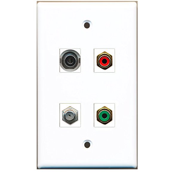 RiteAV - 1 Port RCA Red 1 Port RCA Green 1 Port Coax Cable TV- F-Type 1 Port 3.5mm Wall Plate
