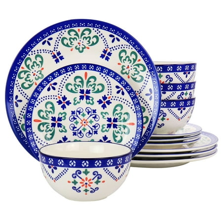

Blue 12 Piece Hand Painted Dinnerware Set
