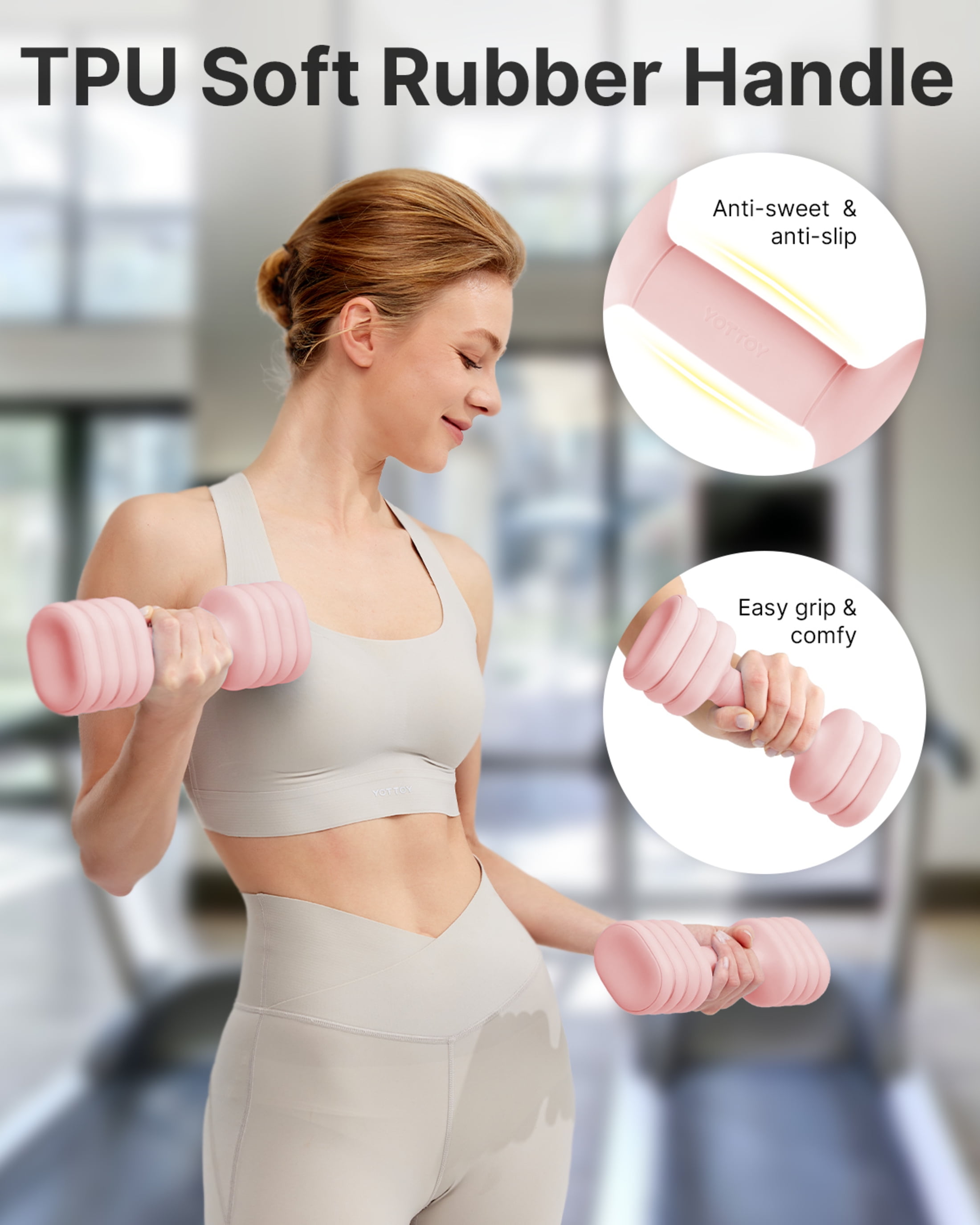 YOTTOY Adjustable Dumbbell Set, Pair 4-in-1 Hand Weights 2–5 lb Each — Compact Free Weights with Soft Grip & Base for Women's Home Gym,PINK