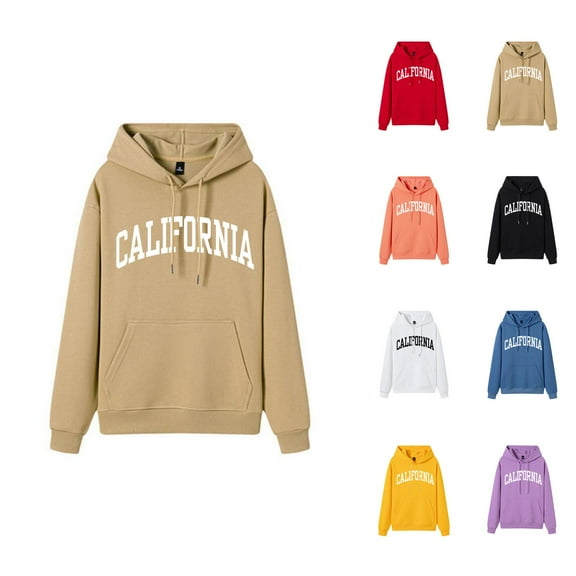 California Hoodies for Women Fall Winter Long Sleeve Graphic Hooded Sweatshirt with Pockets Pullover Tops