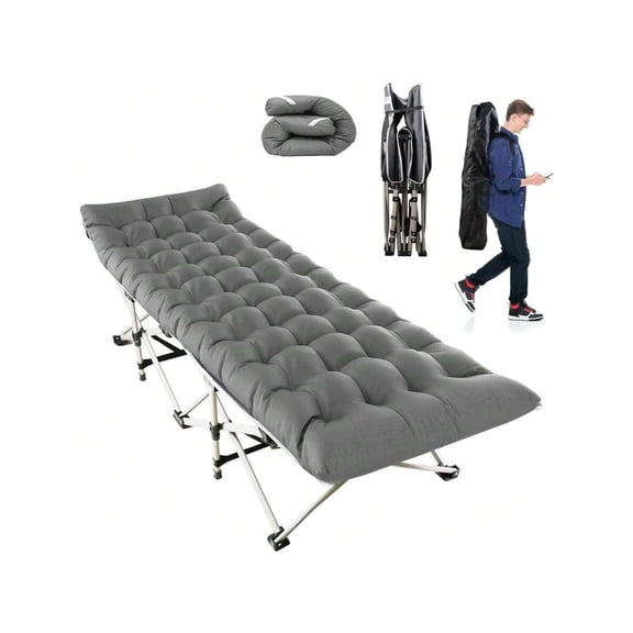 Folding Camping Cot For Adults Portable Camping Bed Cot With Mattress & Carry Bag Heavy Duty Padded Sleeping Cots For Home Office Nap Outdoor Camping Travel Max Load 440LBS, Grey