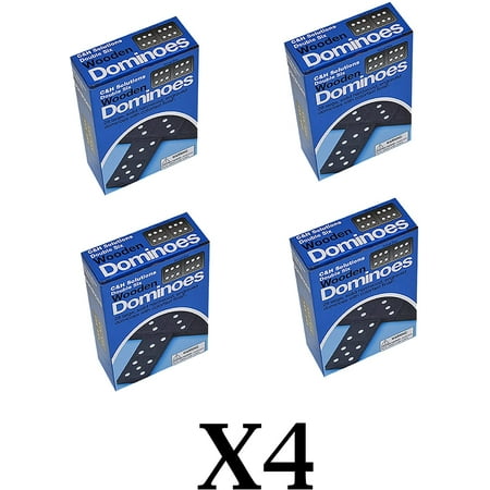 4X Double 6 Dominoes Black with White Dots Wooden Dominoes 28 PCS