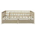thumbnail image 3 of Low Wood Bed with Fence Guardrails for Kids, Full Size Platform Bed Frame Montessori Bed with 2 Storage Drawers & Slats System for Boys Girls Bedroom, No Box Spring Required, (Brown, Full Size), 3 of 8