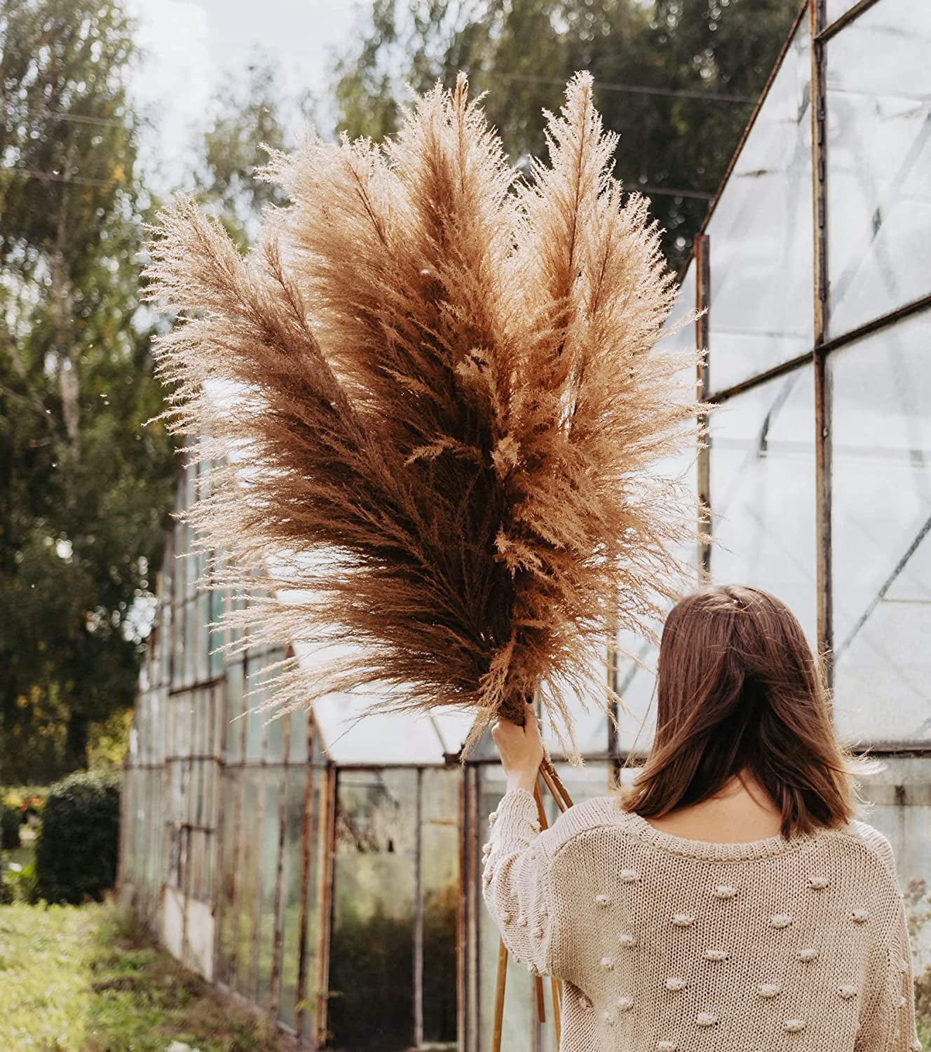 46" inch 10 Stems Natural Pampas Grass Decor Tall, Pompas Grass, Tall Pampas Grass for Weddingm, Farmhouse,  Home Decor (Brown)