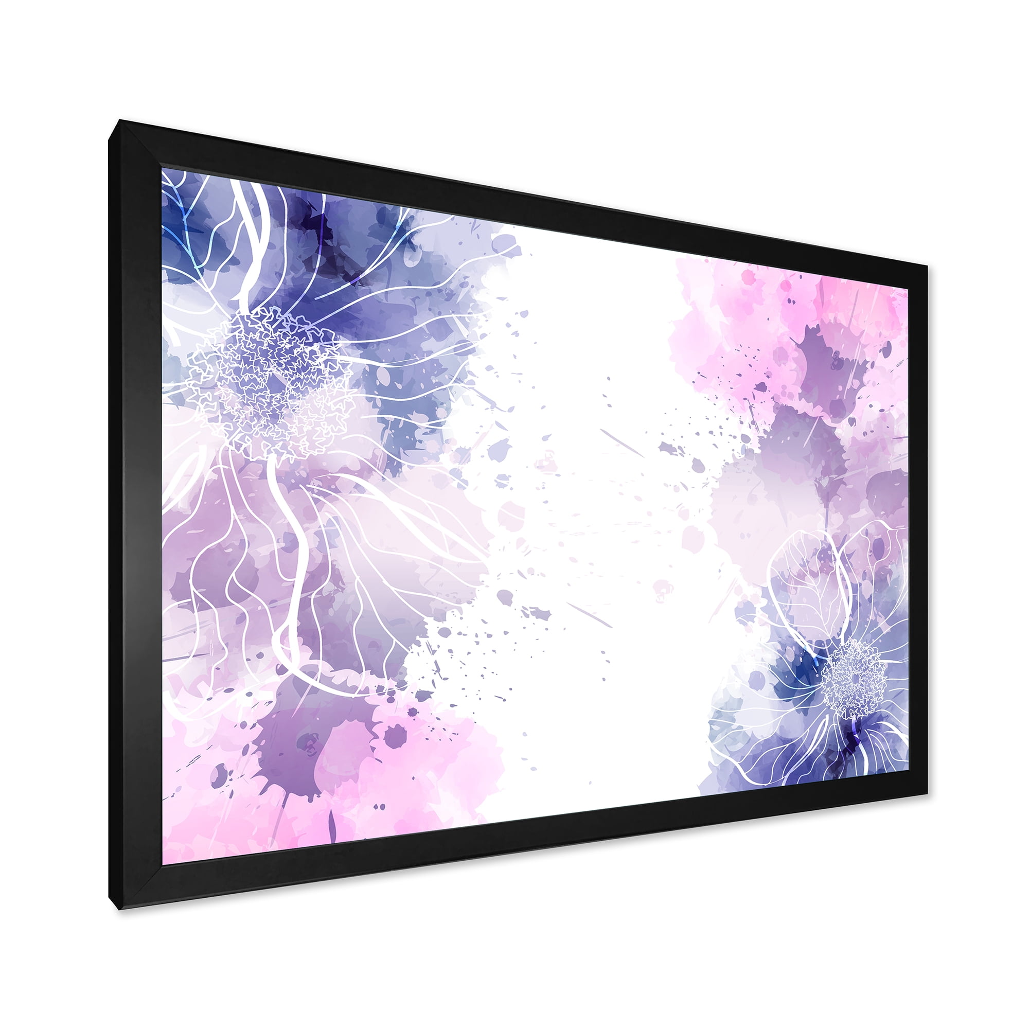 Designart 'Pink and Purple Abstract With Colorful Splashes I' Modern Framed Art Print