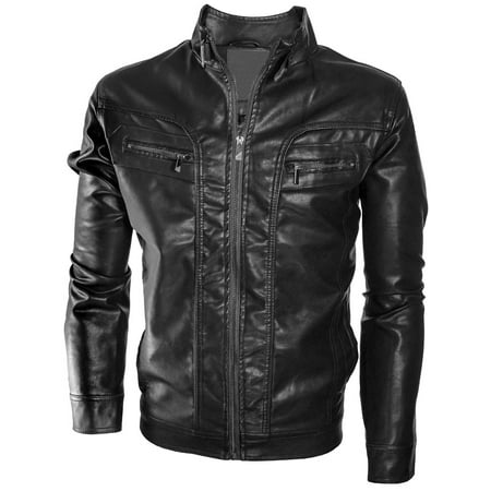 Alta Men's Motorcycle Faux Leather Jacket Quilted Lining Zip Up