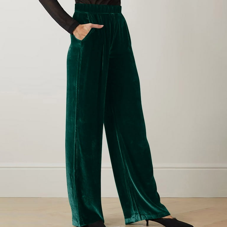 Casual Velvet Pants for Women Soft Cozy Velour Solid Color Wide