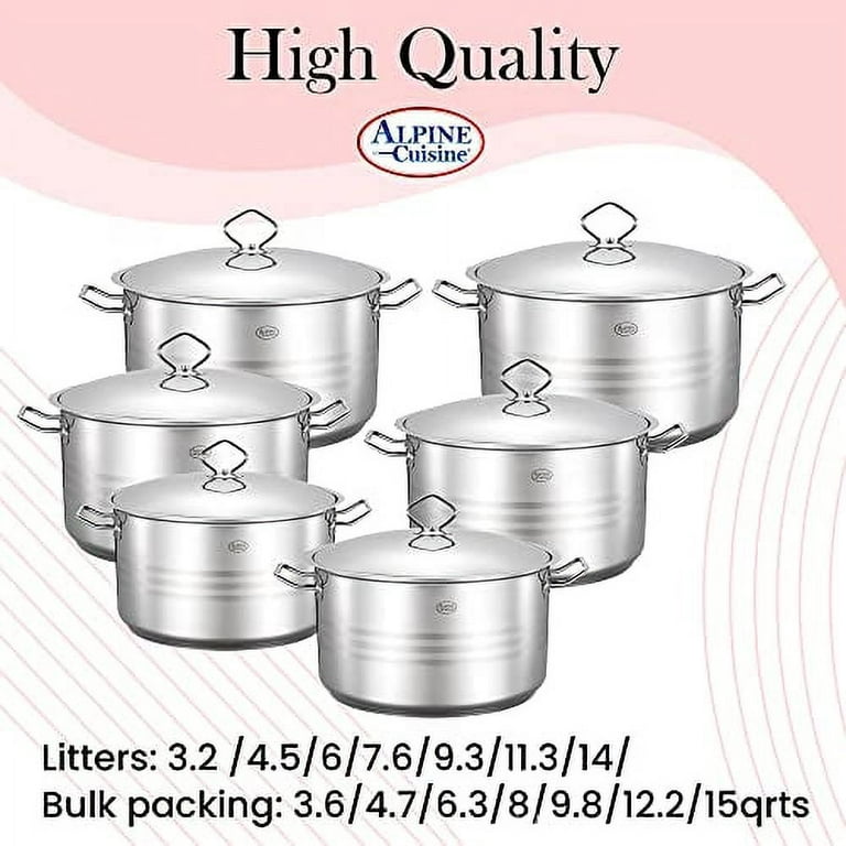 Alpine Cuisine Stainless Steel Dutch Oven with Lid 6.3 Quart & Easy Cool  Handle, Food Grade Stainless Steel Heavy Duty, Commercial Grade Healthy
