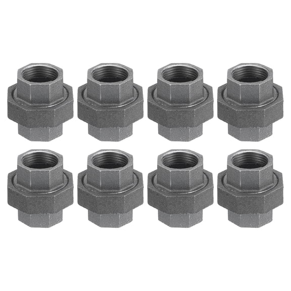 Pipe Fittings Union 3/4 Inch Malleable Cast Iron Union Threaded for Vintage Retro Industrial Pipe Furniture and DIY Decor Black 8Pcs