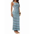 thumbnail image 2 of Women's Striped Maxi Tank Dresses Fitted Crew Neck Sundress Dress for Casual Beach Blue S, 2 of 10
