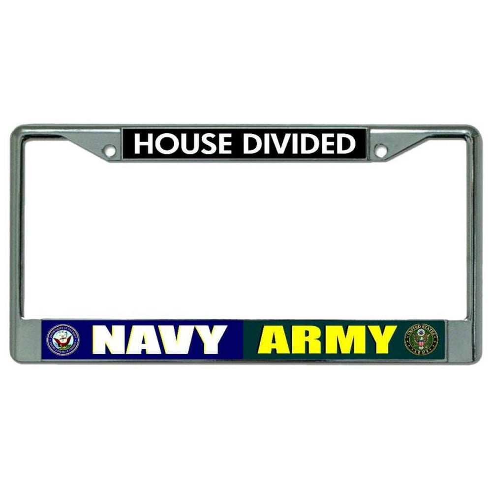 Navy Army House Divided Chrome License Plate Frame
