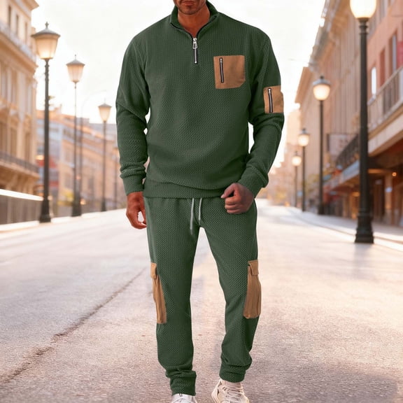Sweatsuits for Men Set 2 Piece Casual Graphic Loose Sweatshirt And Joggers Sweatpants Sets Fall Winter Long Sleeve Sport Suit with Pocket Army Green L