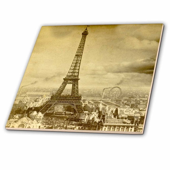 3dRose, Eiffel Tower Paris  France 1889 Sepia tone, 8 Inch Glass Tile